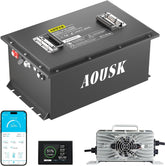 AOUSK 48V 105Ah Lithium Golf Cart Batteries, Built-in 200A BMS Peak current 1000A with Touch Monitor & Mobile APP, 6000+ Cycles Rechargeable, Perfect for Golf Carts(with 58.4V 22A fast charger)