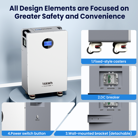 AOUSK 48V 314Ah Lifepo4 16.1kWh Lithium Battery, Build in 200A BMS High Capacity Energy Storage with Breakers, LCD Touchscreen, RS485/CAN/RS232, Ideal for Home Backup, Off-Grid, Solar System
