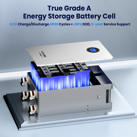AOUSK 48V 320Ah Lifepo4 16.4kWh Lithium Battery, Build in 200A BMS High Capacity Energy Storage with Breakers, LCD Touchscreen, RS485/CAN/RS232, Ideal for Home Backup, Off-Grid, Solar System