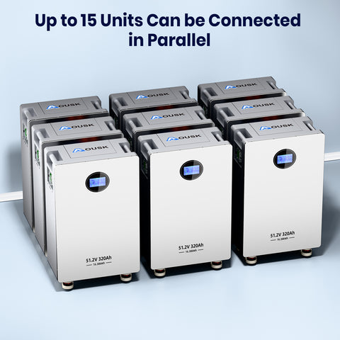 AOUSK 48V 320Ah Lifepo4 16.4kWh Lithium Battery, Build in 200A BMS High Capacity Energy Storage with Breakers, LCD Touchscreen, RS485/CAN/RS232, Ideal for Home Backup, Off-Grid, Solar System