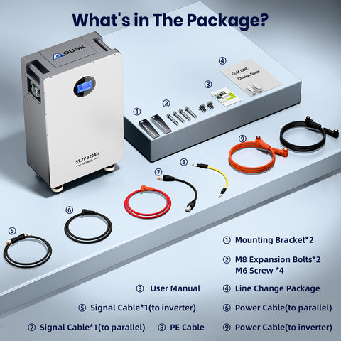 AOUSK 48V 320Ah Lifepo4 16.4kWh Lithium Battery, Build in 200A BMS High Capacity Energy Storage with Breakers, LCD Touchscreen, RS485/CAN/RS232, Ideal for Home Backup, Off-Grid, Solar System