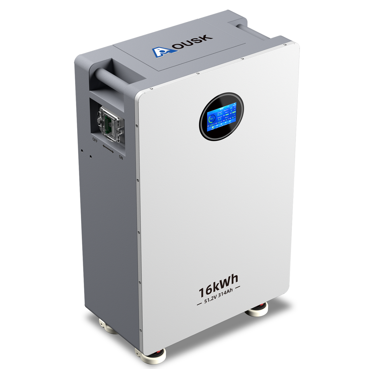 AOUSK 48V 314Ah Lifepo4 16.1kWh Lithium Battery, Build in 200A BMS High Capacity Energy Storage with Breakers, LCD Touchscreen, RS485/CAN/RS232, Ideal for Home Backup, Off-Grid, Solar System