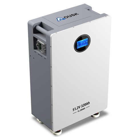 AOUSK 48V 320Ah Lifepo4 16.4kWh Lithium Battery, Build in 200A BMS High Capacity Energy Storage with Breakers, LCD Touchscreen, RS485/CAN/RS232, Ideal for Home Backup, Off-Grid, Solar System