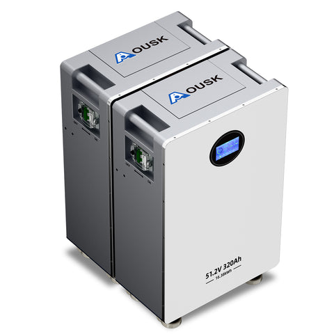 AOUSK 48V 320Ah Lifepo4 16.4kWh Lithium Battery, Build in 200A BMS High Capacity Energy Storage with Breakers, LCD Touchscreen, RS485/CAN/RS232, Ideal for Home Backup, Off-Grid, Solar System