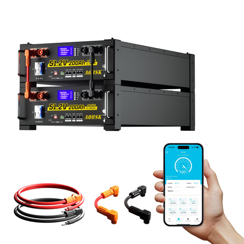 48V 200Ah Lithium LiFePO4 Solar Battery, Support Inverter Communication, Built-in 200A BMS with Bluetooth, Max.10.24kW Power Output, 6000+ Cycles, Perfect for Off-Grid, Solar