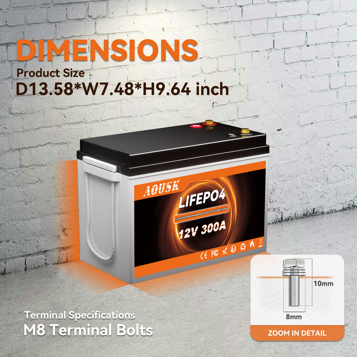 AOUSK 12V 300Ah MINI LiFePO4 Lithium Battery, Bluetooth Lithium Battery, 200A BMS, up to 15000 Cycles, Max.3840Wh Energy with Low Temp Cut off, Perfect for RV, Solar, Trolling Motor
