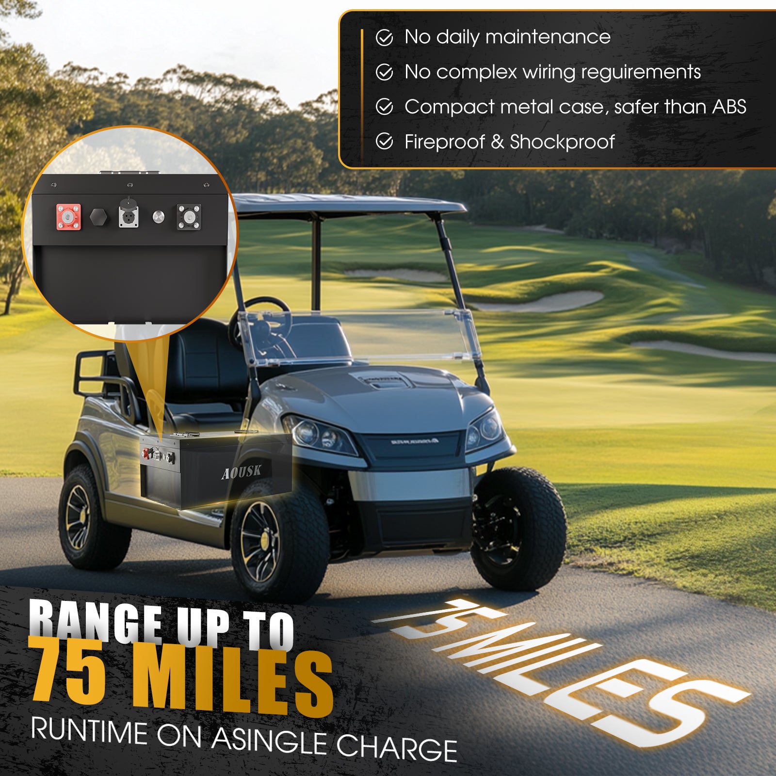 AOUSK 48V 160Ah Lithium Battery, MAX 10.24 kW Built-in 200A BMS with Touch Monitor & Mobile APP, 4000+ Cycles Rechargeable LiFePO4 Battery, Perfect for Golf Carts