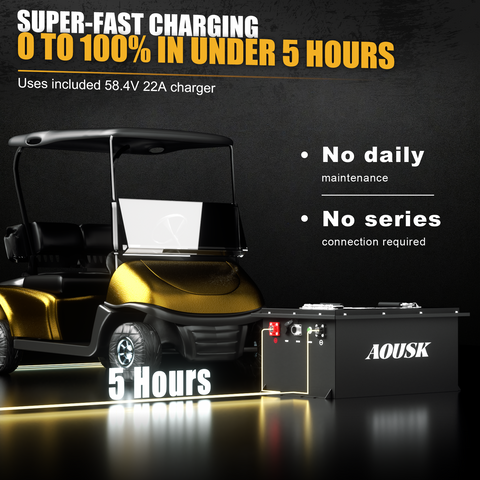 AOUSK 48V 105Ah Lithium Golf Cart Batteries, Built-in 200A BMS Peak current 1000A with Touch Monitor & Mobile APP, 6000+ Cycles Rechargeable, Perfect for Golf Carts(with 58.4V 22A fast charger)