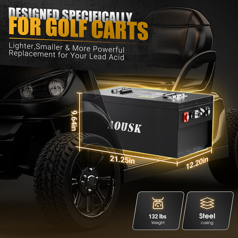 AOUSK 48V 160Ah Lithium Battery, MAX 10.24 kW Built-in 200A BMS with Touch Monitor & Mobile APP, 4000+ Cycles Rechargeable LiFePO4 Battery, Perfect for Golf Carts