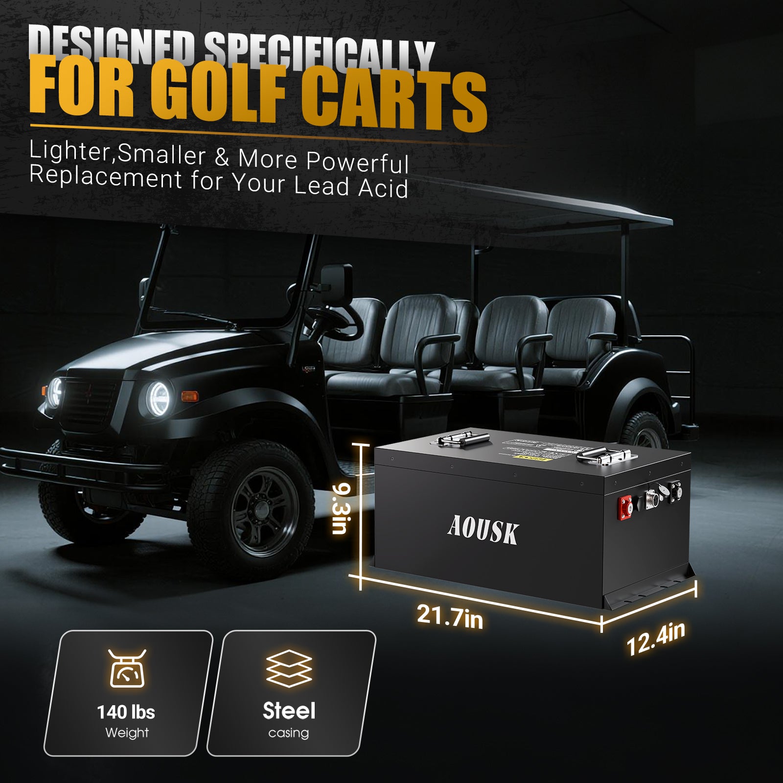 AOUSK 72V (73.6V) 105AH Lithium Golf Cart Battery, Supports 3C Discharge,Built-in 200A BMS and BlueTooth, Equipped with 83.9V 15A Fast Charger and LCD Touch Screen,8000+ Deep Cycles, Perfect for Golf Cart