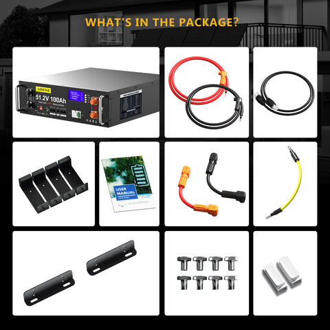 AOUSK 48V 100Ah Lithium LiFePO4 Server Rack Battery, Support Inverter Communication, Built-in 100A BMS with Bluetooth,Max. 5120W Power Output, 6000+ Cycles, Perfect for Off-Grid, Solar, Backup Power