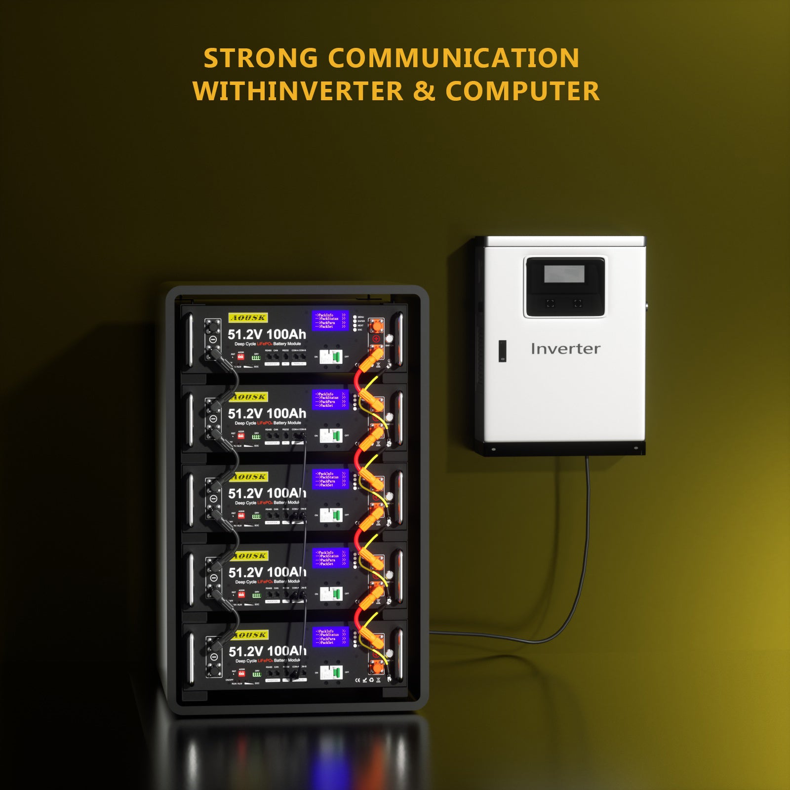 AOUSK 48V 100Ah Lithium LiFePO4 Server Rack Battery, Support Inverter Communication, Built-in 100A BMS with Bluetooth,Max. 5120W Power Output, 6000+ Cycles, Perfect for Off-Grid, Solar, Backup Power