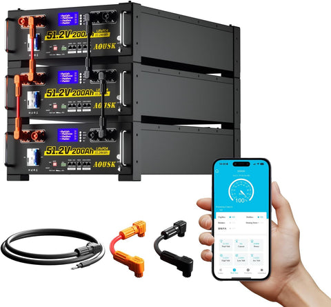48V 200Ah Lithium LiFePO4 Solar Battery, Support Inverter Communication, Built-in 200A BMS with Bluetooth, Max.10.24kW Power Output, 6000+ Cycles, Perfect for Off-Grid, Solar