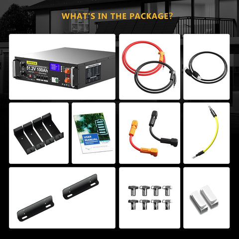 AOUSK 48V 100Ah(V1) Lithium LiFePO4 Server Rack Battery, Support Inverter Communication, Built-in 100A BMS with Bluetooth,Max. 5120W Power Output, 6000+ Cycles, Perfect for Off-Grid, Solar, Backup Power（副本）