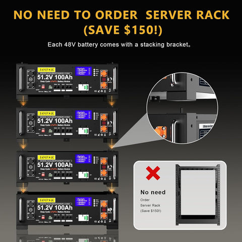AOUSK 48V 100Ah(V1) Lithium LiFePO4 Server Rack Battery, Support Inverter Communication, Built-in 100A BMS with Bluetooth,Max. 5120W Power Output, 6000+ Cycles, Perfect for Off-Grid, Solar, Backup Power（副本）