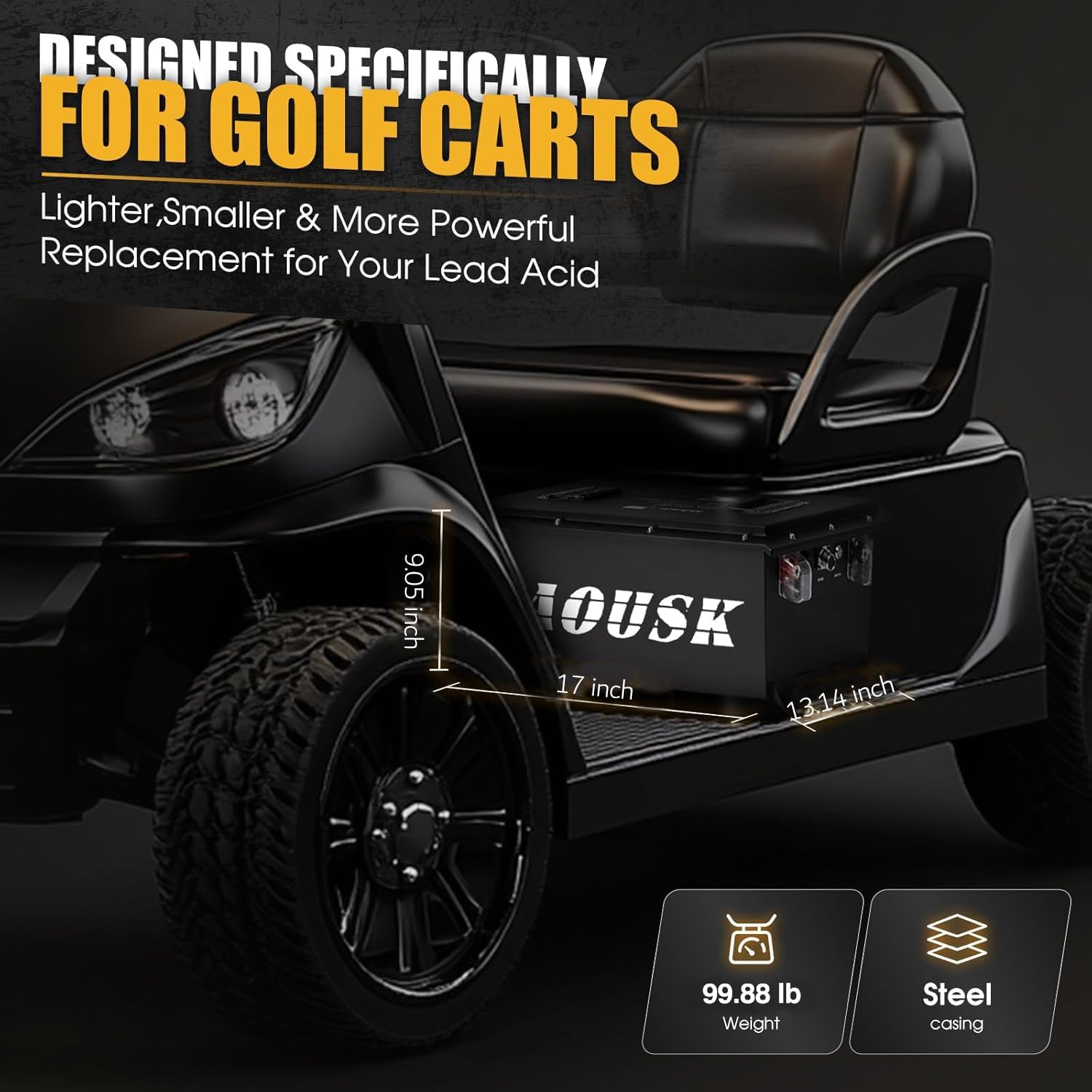 AOUSK 36V 105Ah Lithium Battery for Golf Cart, Built-in Smart 200A BMS, with Touch Monitor & Mobile APP, 4000+ Cycles Rechargeable LiFePO4 Battery, Max 8.06kW Power Output, Perfect for Golf Carts