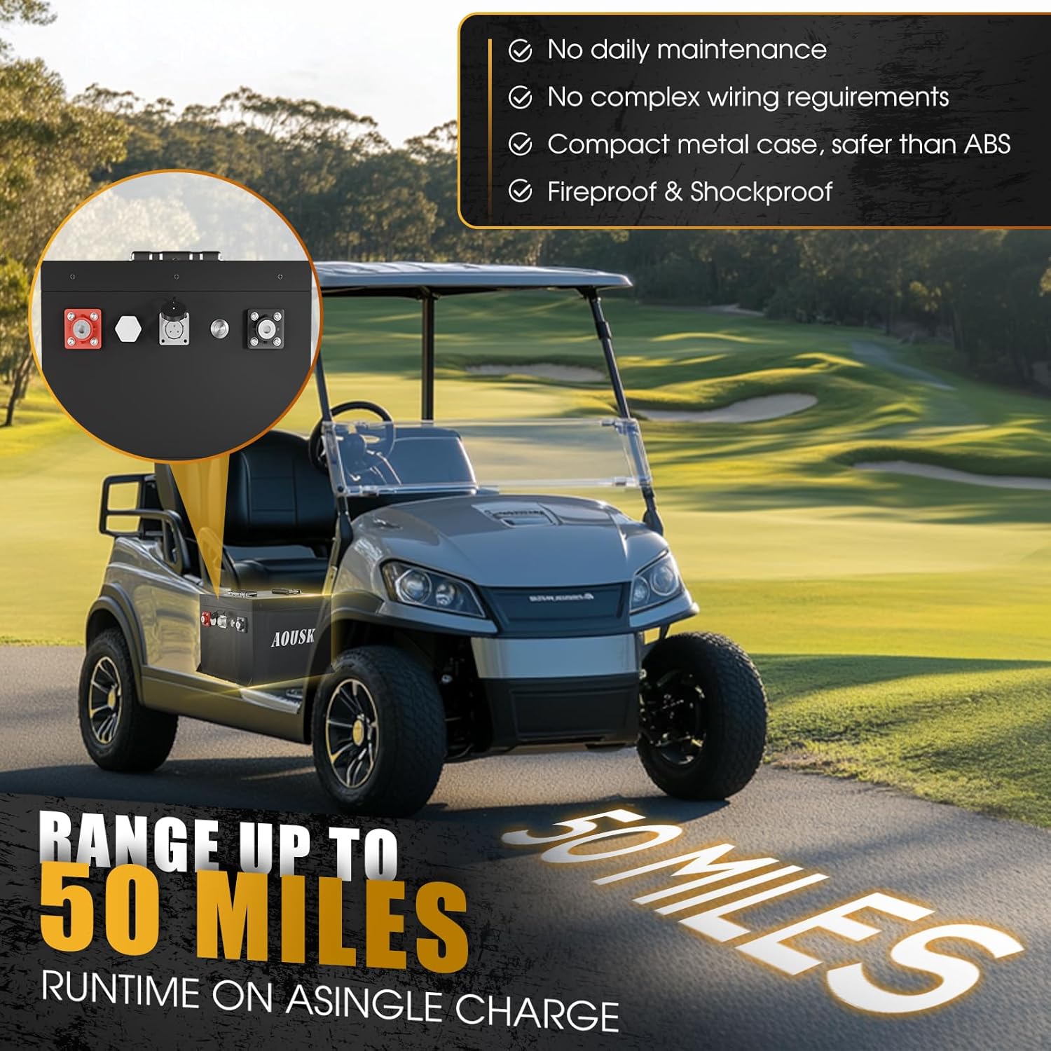 AOUSK 48V Mini Lithium Battery 105A, Smart 200A BMS, Charges 6000+ Cycles with LCD Monitor and 22A Charger, Bluetooth APP, 10.24 kW Max. Power